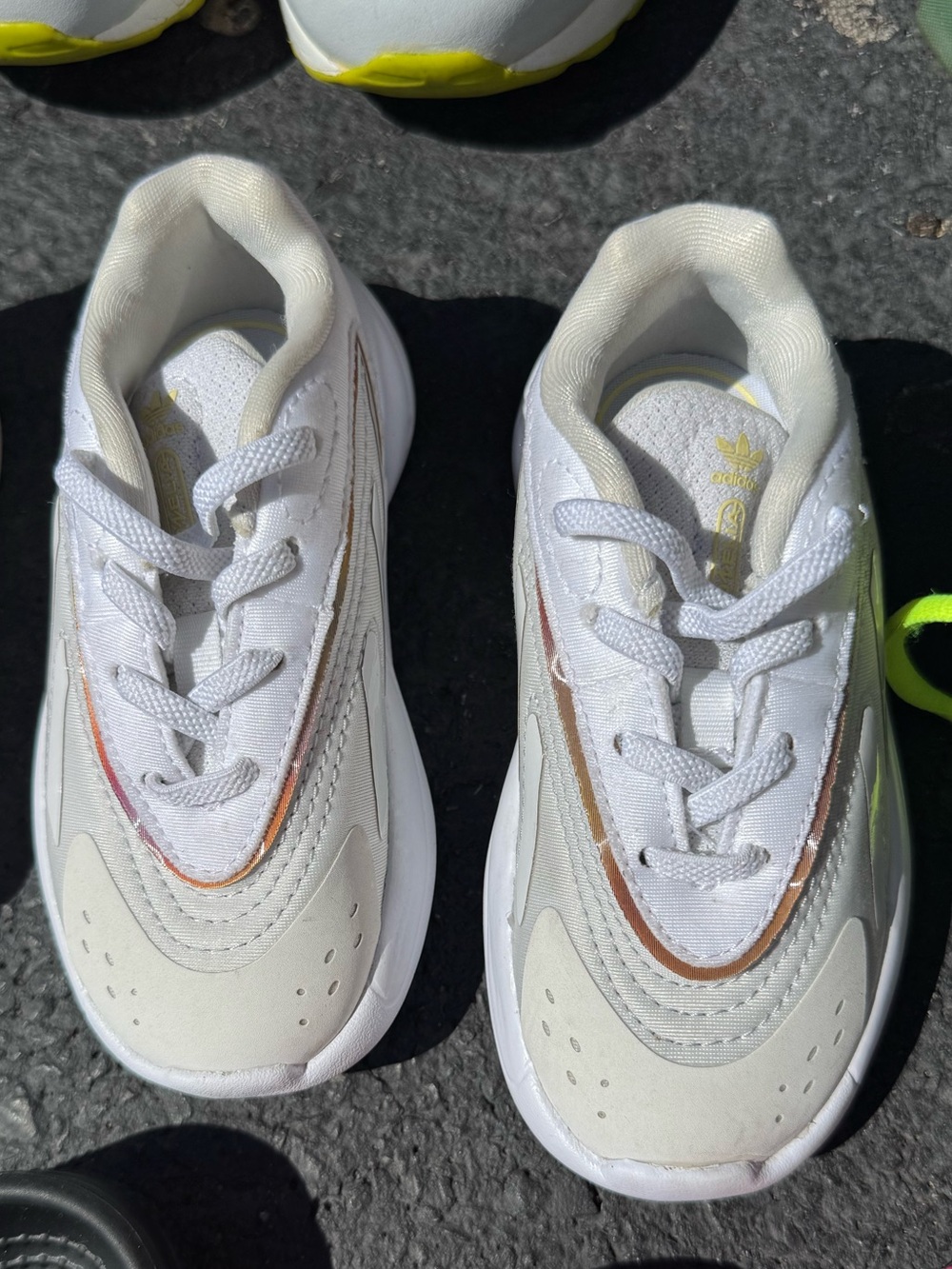 adidas Kids White Sneakers with Gold Trim